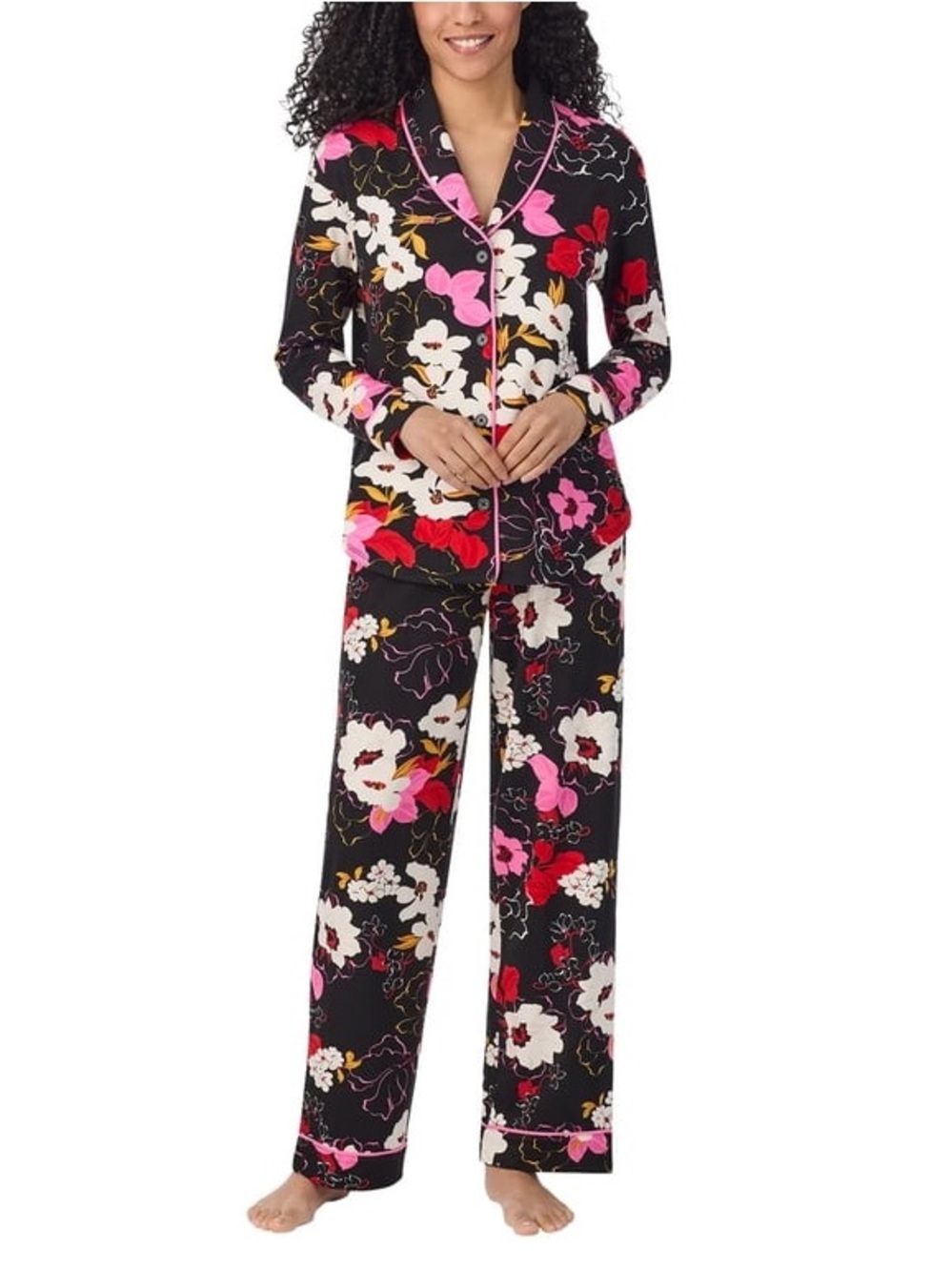 NWT Room Service Womens 2-Piece Shawl Collar Pajama Set BLACK, L